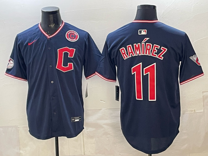 Men 2025 Cleveland Indians #11 Ramirez blue Nike MLB Jersey 26003